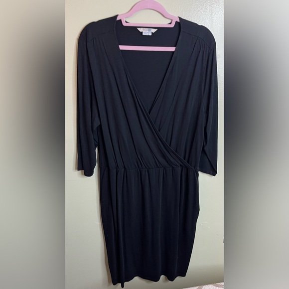Boden Dresses & Skirts - Boden black 3/4 sleeve fixed wrap jersey stretch dress, size 16 long